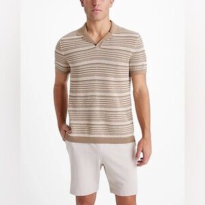 NWT Express Striped Knit Linen Blend Short Sleeve Sweater Polo Business Cool S